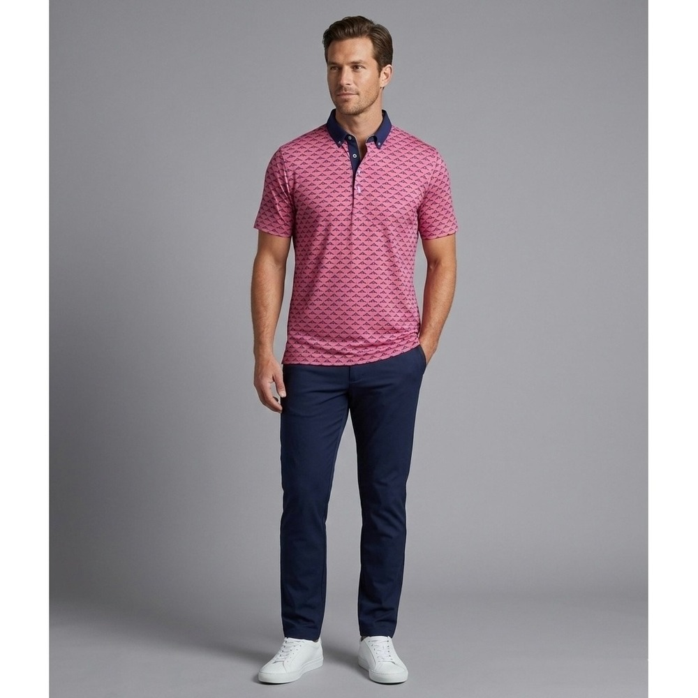 Greyson Wolf Mens 2XL Polo Shirt Pink Navy Bird Print Golf‎ Performance SS